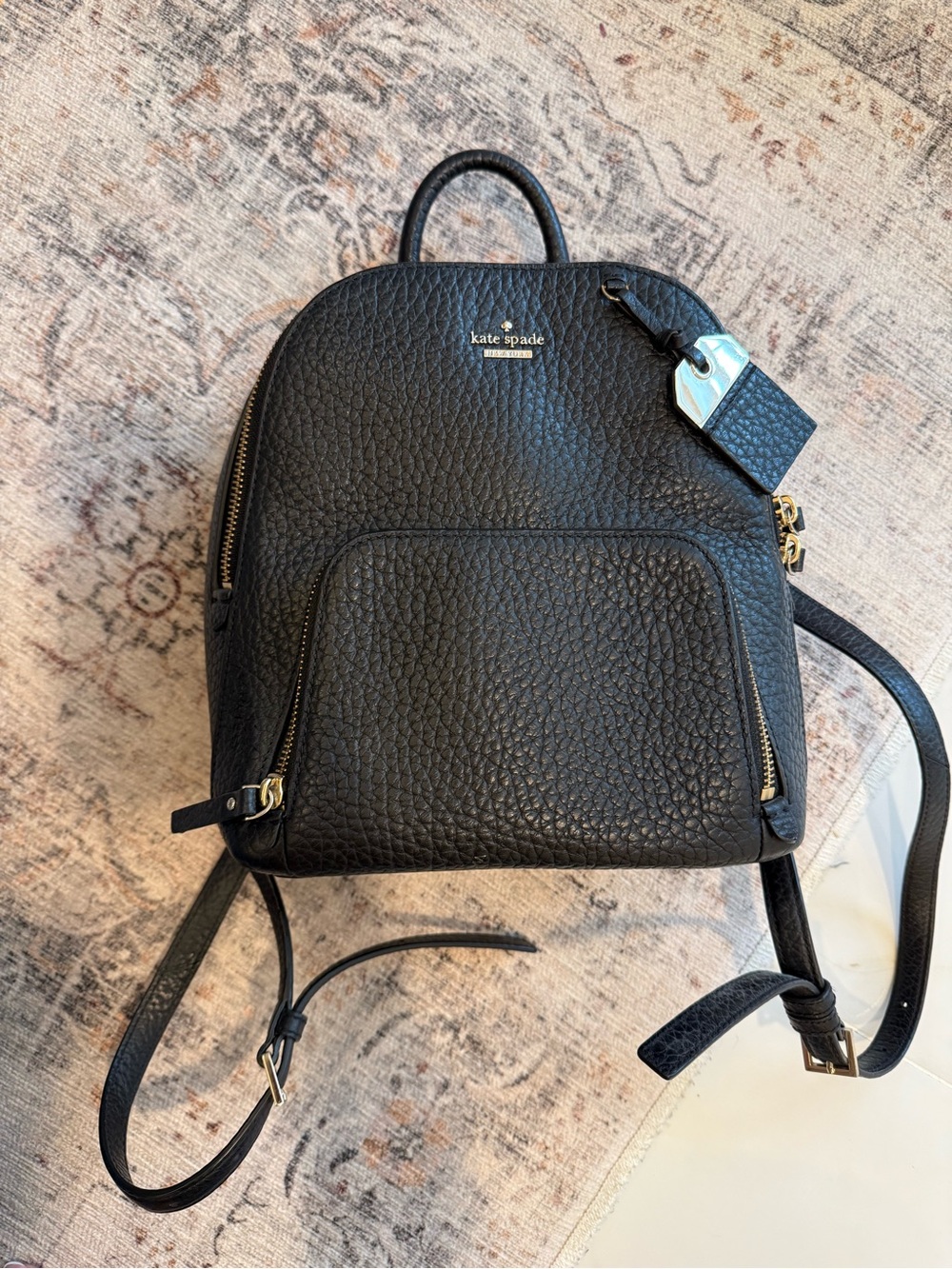 kate spade Black Pebbled Leather Small Backpack with Gold Hardware